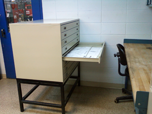 flat file cabinets for blueprint storage takes up too much space and is difficult to use.
