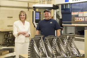 Cathy Young tours Ulrich Plan filing facility and observes Ulrich's world class custom sheet metal capability